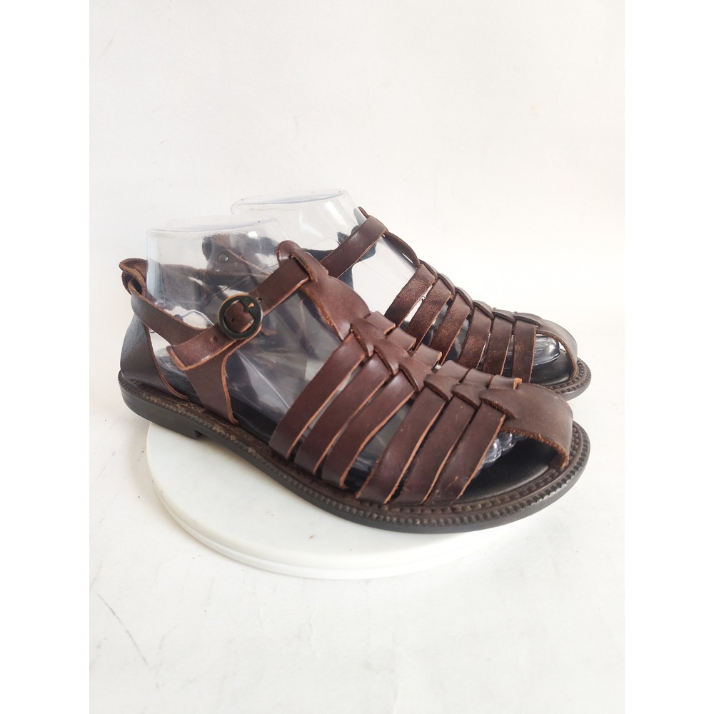 G.H Bass Fisherman Sandals 8 Closed Toe Brown Leather Woven Strappy Boho Classic